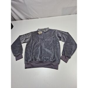 VTG J.J. Cochran Polo Shirt Mens Small Gray Velour Long Sleeve Pocket Made USA